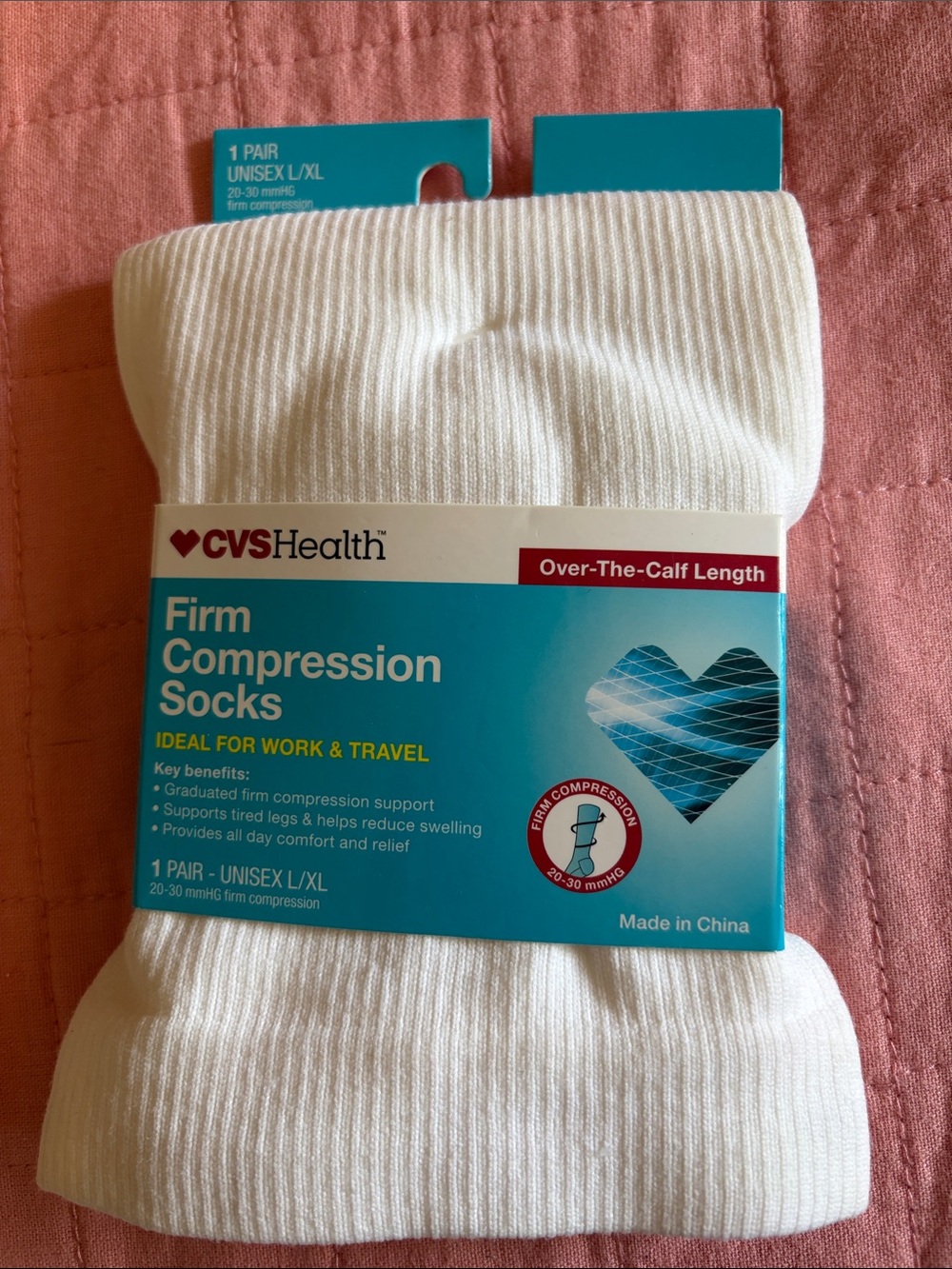 CVS Health White Over-The-Calf Firm Compression Athletic Socks - Unisex L/XL